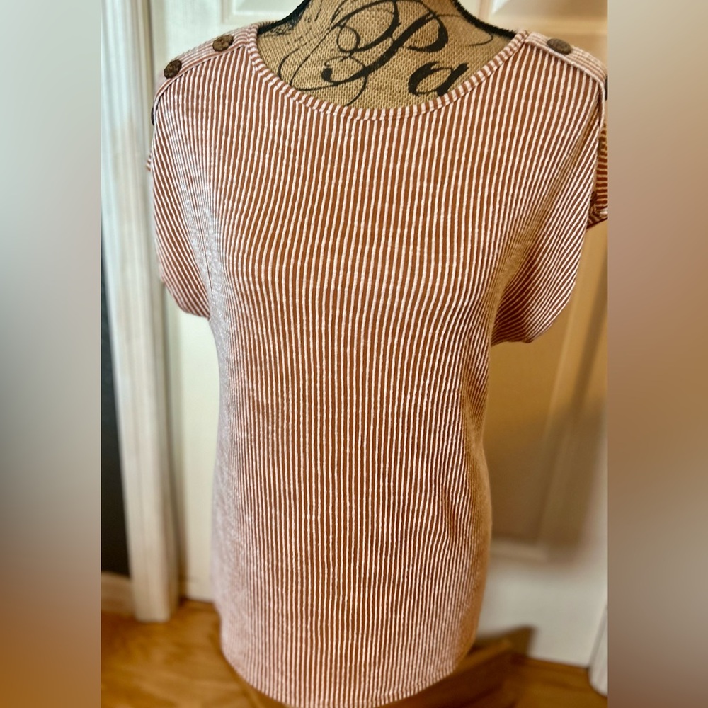 Final Price Clearances Grand Ave Design Burgundy Soft Striped Tunic Top 1X - Picture 3 of 16